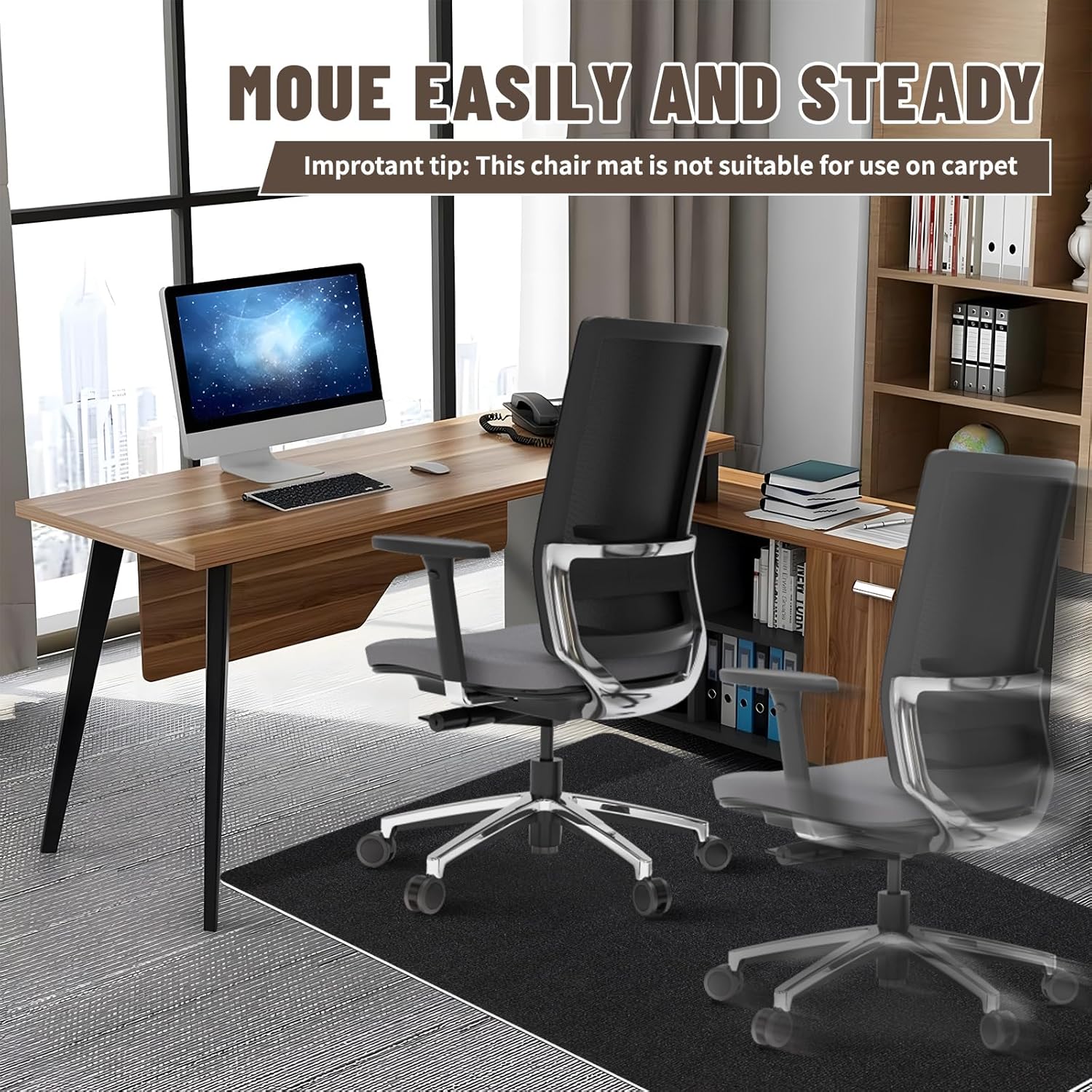 Office Chair Mat - for Hardwood Floors, Large Non-Slip Easy-Clean Floor Protection Blanket (Black, “48 x 36in”).