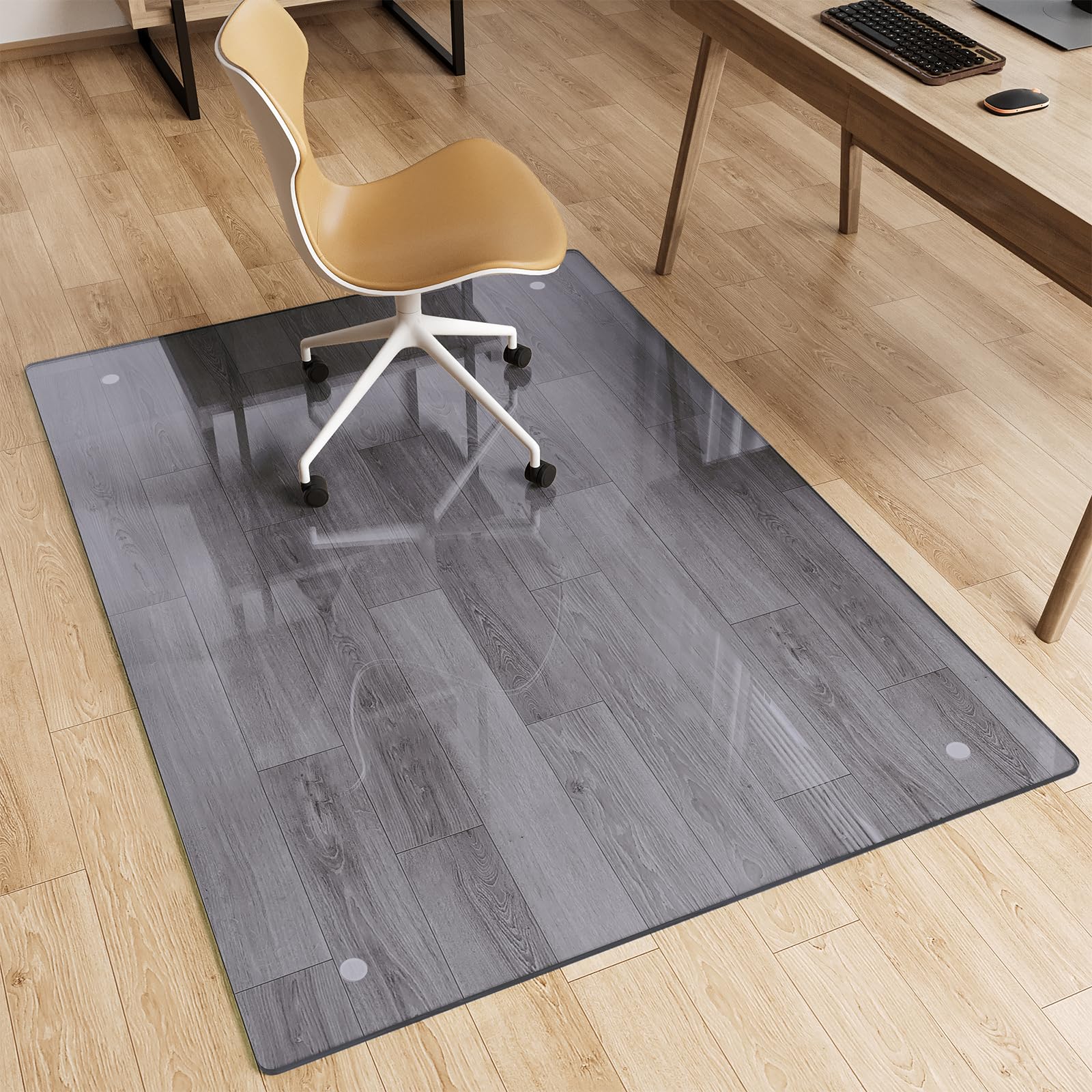 Glass Chair Mat 30" x 50" Heavy Duty Tempered Glass Office Chair Mat, Glass Floor Mat with Round Corner and Polished Edge for Smooth Glide, Carpet Hardwood Floor Protector