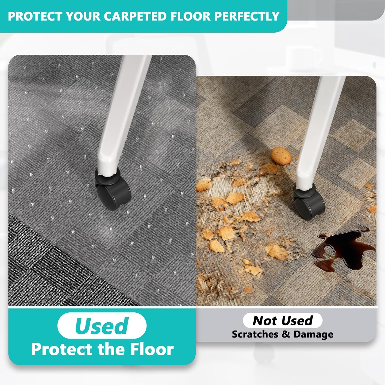 Office Chair Mat for Low Pile Carpet with Lip, 48" x 60" Clear Heavy Duty Plastic Floor Protector for Smooth Rolling Desk & Computer Chairs, Under Desk Chair Mat for Home Office