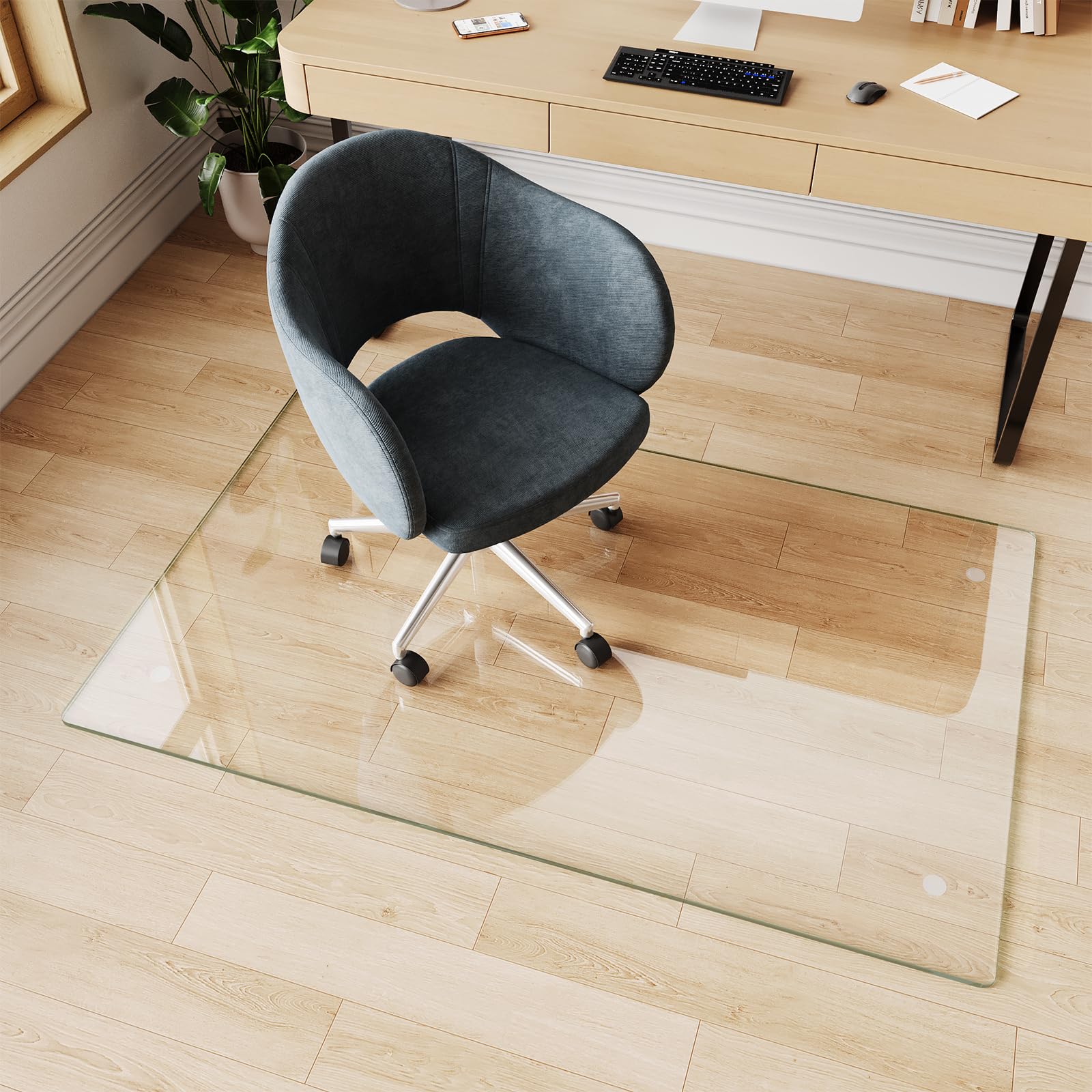 Glass Chair Mat 30" x 50" Heavy Duty Tempered Glass Office Chair Mat, Glass Floor Mat with Round Corner and Polished Edge for Smooth Glide, Carpet Hardwood Floor Protector