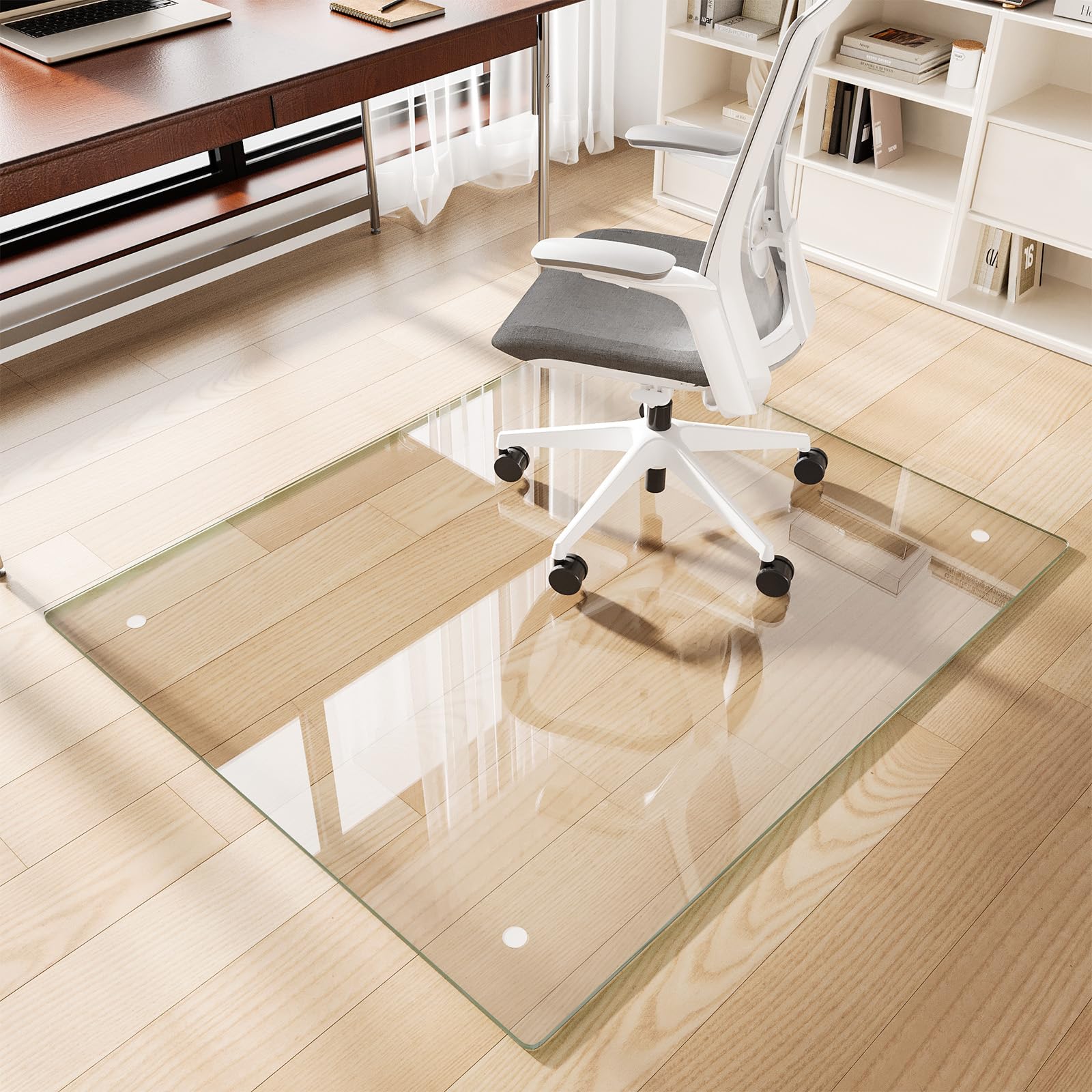 Glass Chair Mat 30" x 50" Heavy Duty Tempered Glass Office Chair Mat, Glass Floor Mat with Round Corner and Polished Edge for Smooth Glide, Carpet Hardwood Floor Protector