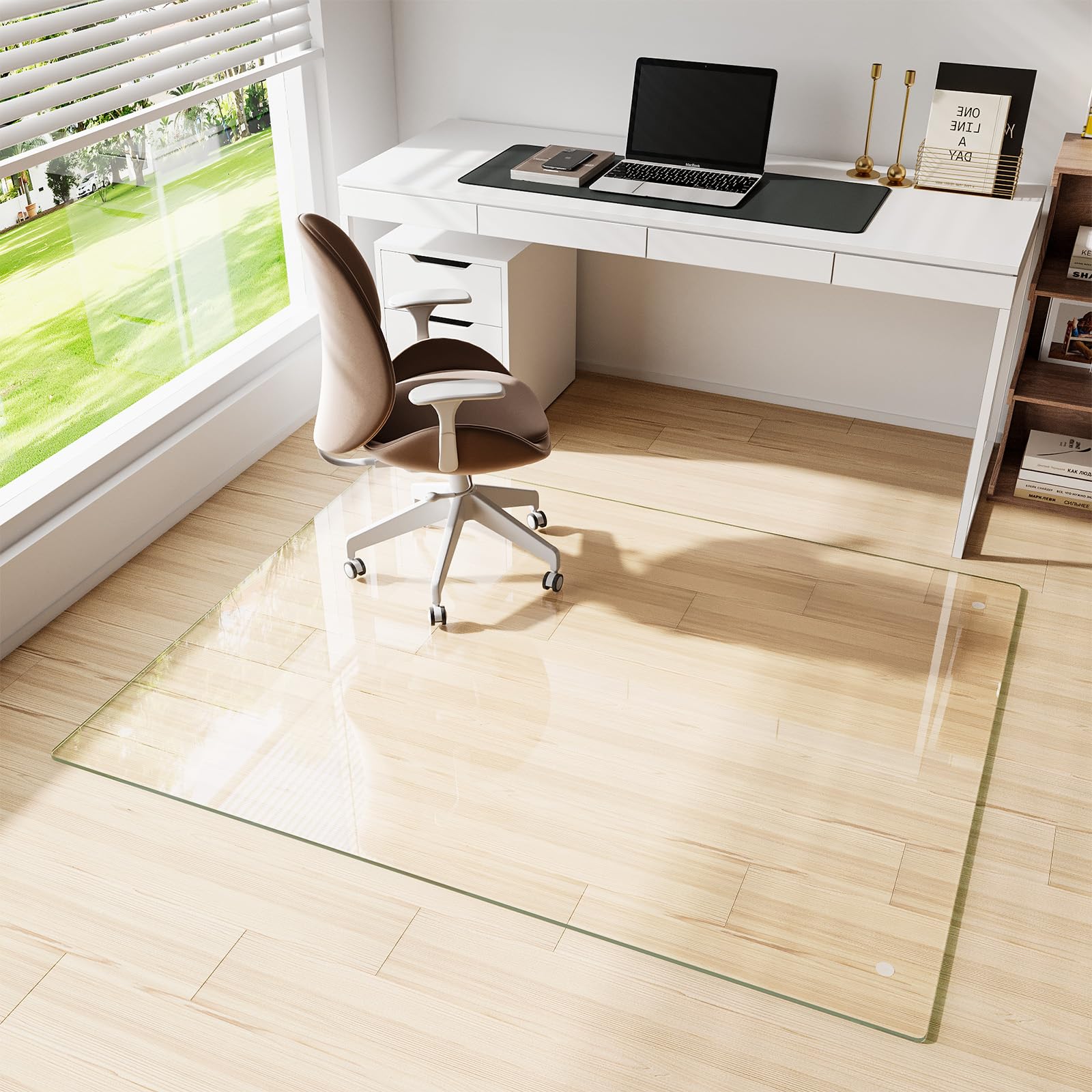 Glass Chair Mat 30" x 50" Heavy Duty Tempered Glass Office Chair Mat, Glass Floor Mat with Round Corner and Polished Edge for Smooth Glide, Carpet Hardwood Floor Protector