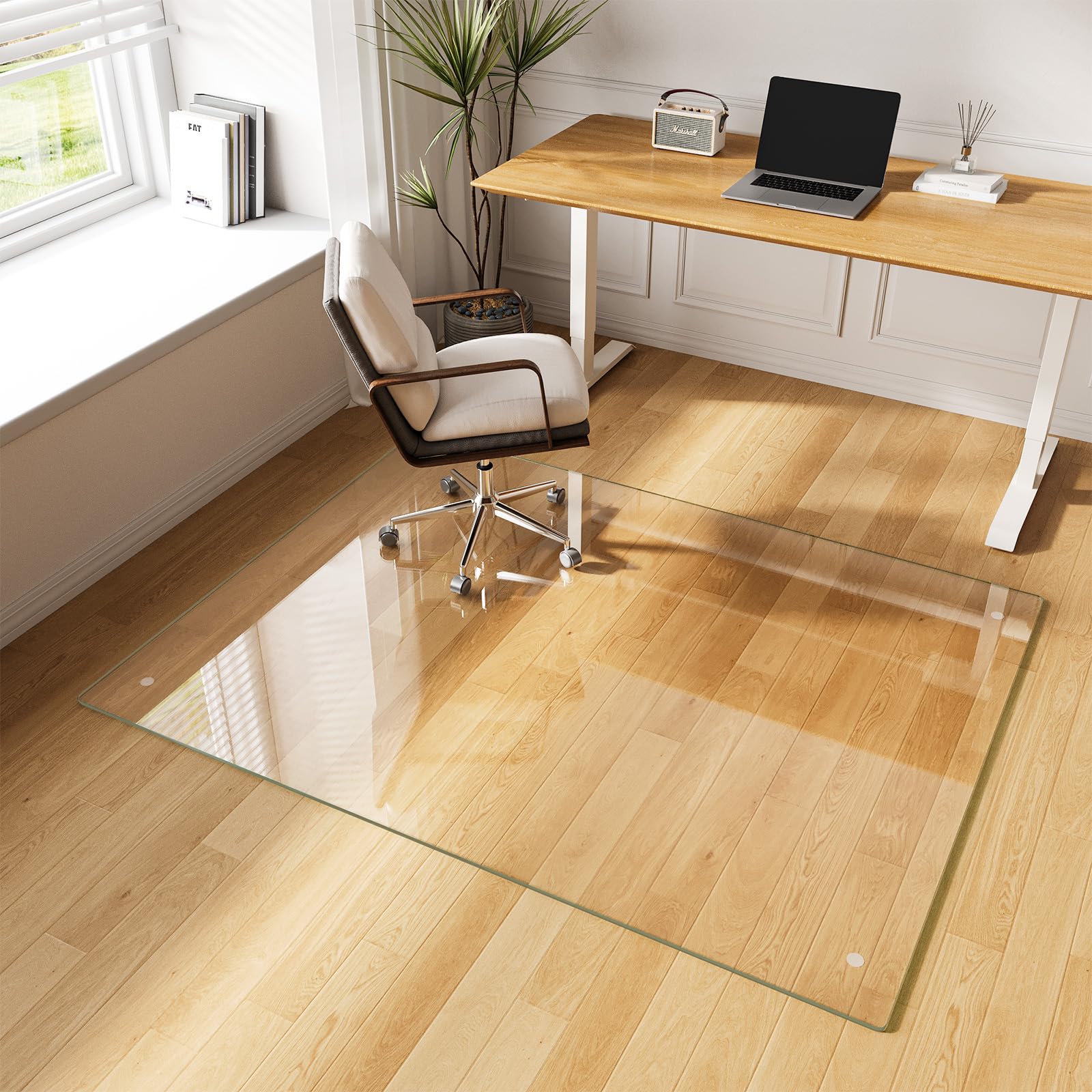 Glass Chair Mat 30" x 50" Heavy Duty Tempered Glass Office Chair Mat, Glass Floor Mat with Round Corner and Polished Edge for Smooth Glide, Carpet Hardwood Floor Protector