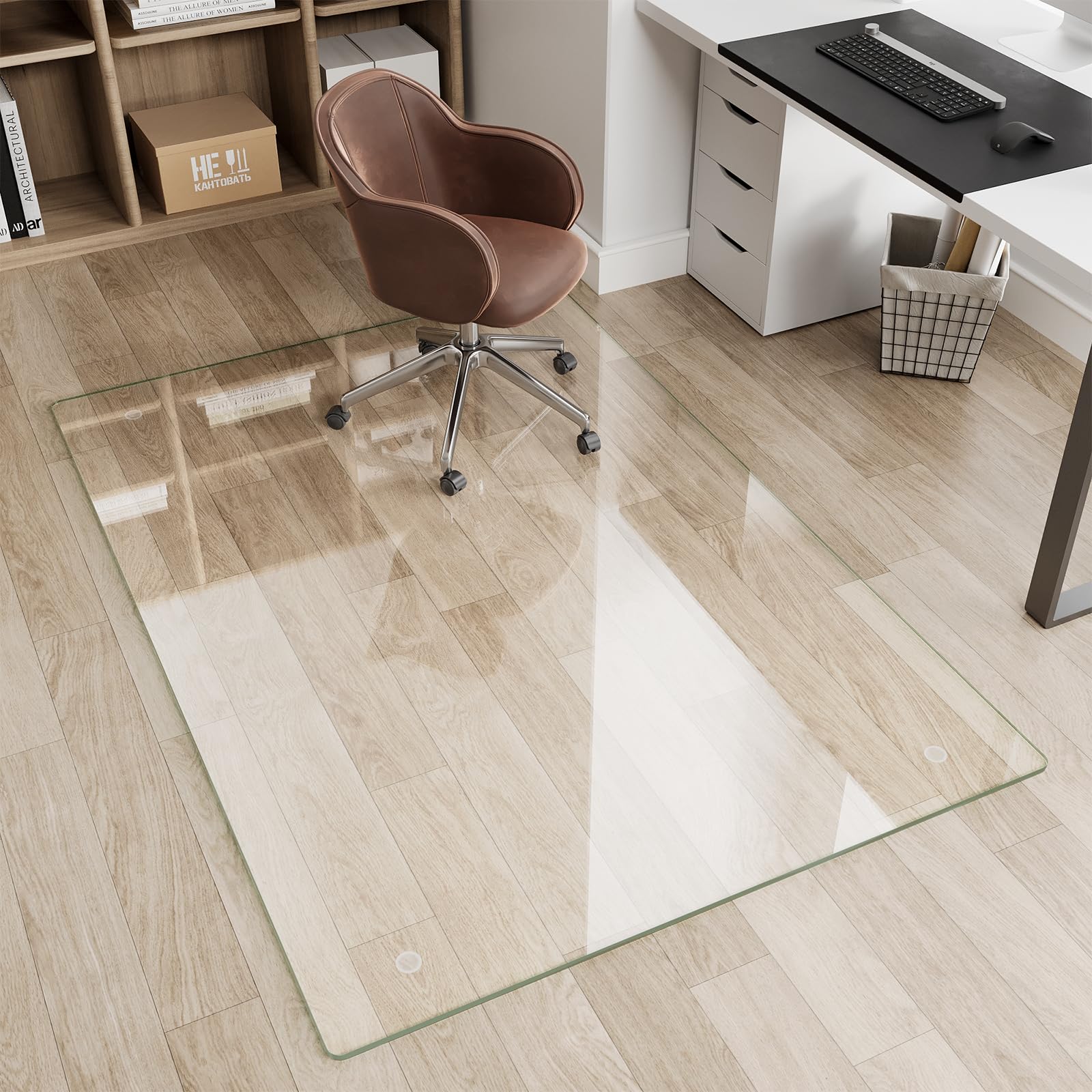Glass Chair Mat 30" x 50" Heavy Duty Tempered Glass Office Chair Mat, Glass Floor Mat with Round Corner and Polished Edge for Smooth Glide, Carpet Hardwood Floor Protector