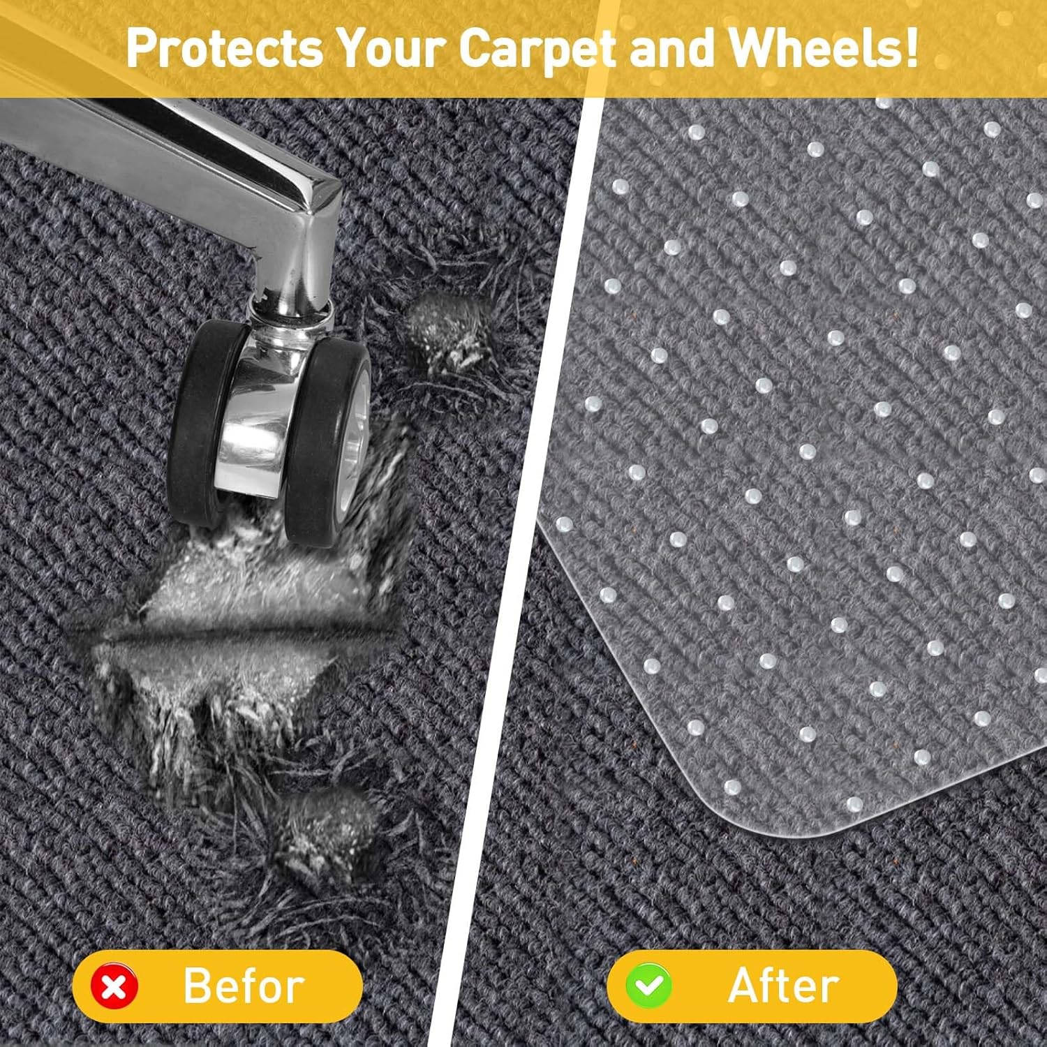 Heavy Duty Office Chair Mat for Carpet Floors & Desk Mat for Carpeted Floors - Clear Floor Protector with Extended Lip | Slip-Resistant, Easy Glide 36"x48" for Low/Flat Pile - Home, Office & Gaming