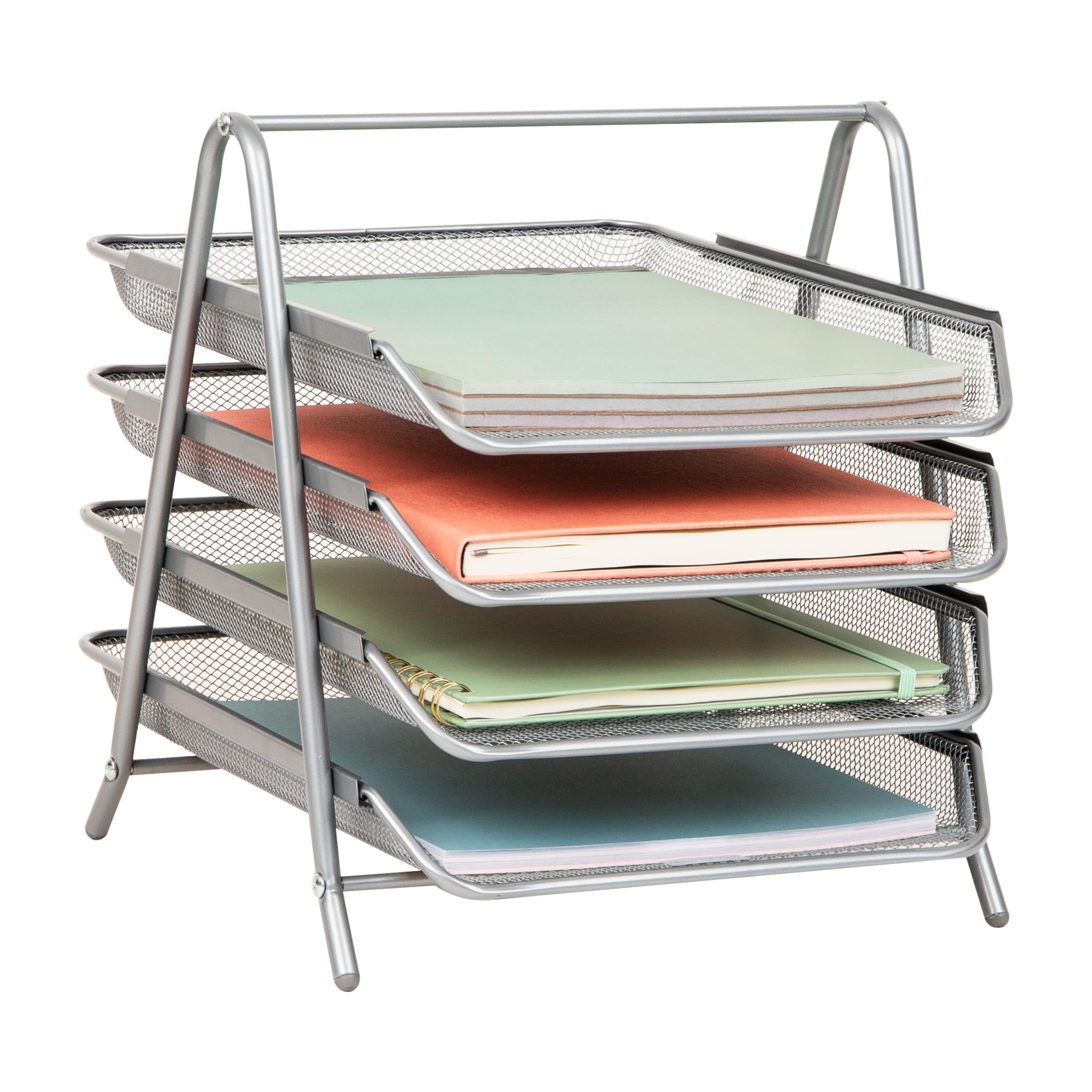 Mind Reader 4-Tier Paper Tray, Desktop Organizer, File Storage, Workspace, Office, Metal Mesh, 12"L x 13.75"W x 12.5"H, Black