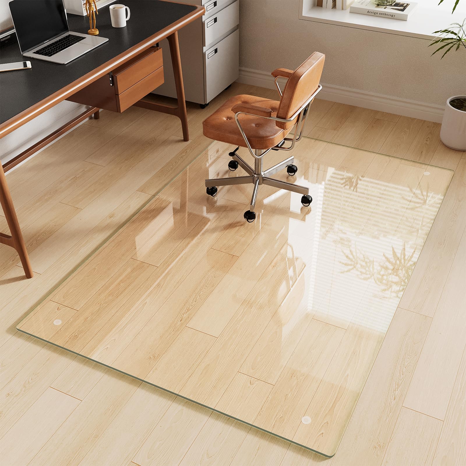 Glass Chair Mat 30" x 50" Heavy Duty Tempered Glass Office Chair Mat, Glass Floor Mat with Round Corner and Polished Edge for Smooth Glide, Carpet Hardwood Floor Protector