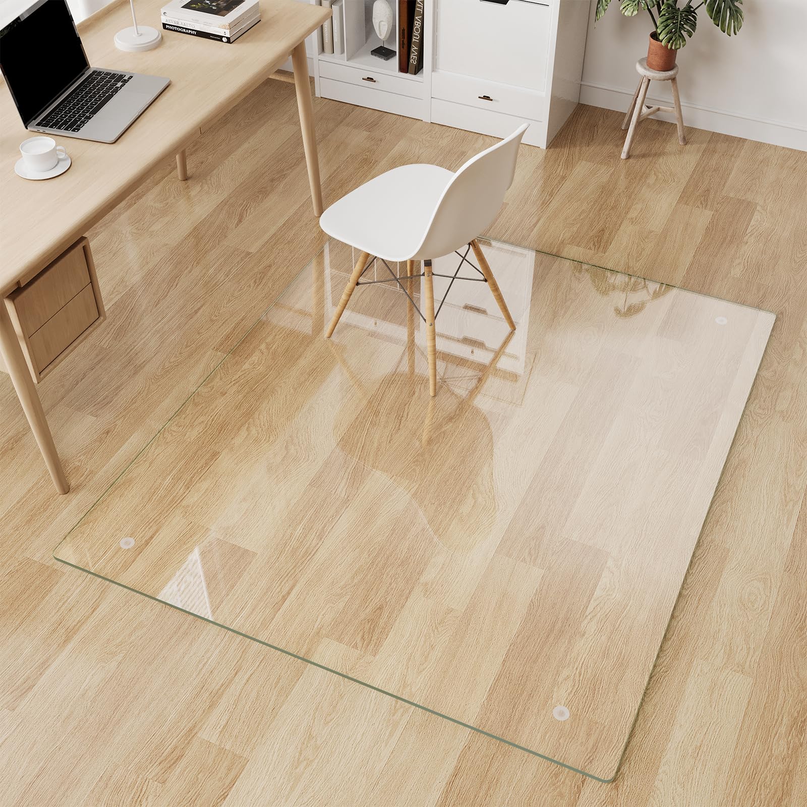 Glass Chair Mat 30" x 50" Heavy Duty Tempered Glass Office Chair Mat, Glass Floor Mat with Round Corner and Polished Edge for Smooth Glide, Carpet Hardwood Floor Protector