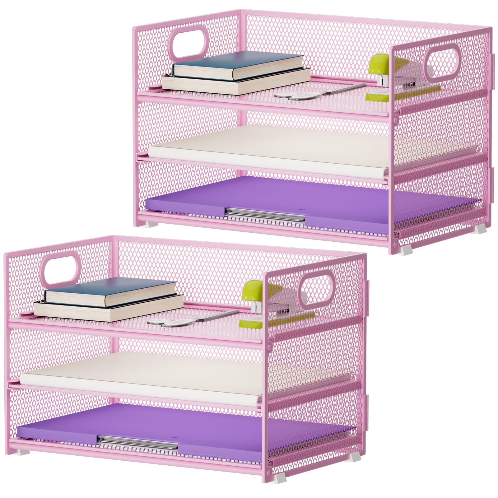 Marbrasse 3 Tier Paper Organizer Letter Tray, Mesh File Organizer with Handle, Paper Sorter Desk Organizer for Home Office Supplies(White)