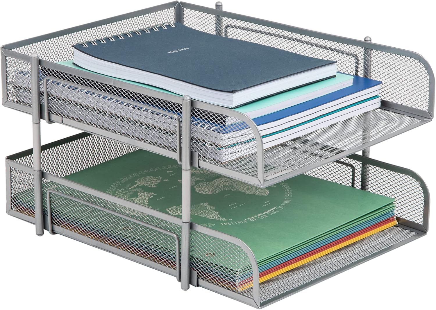 Mind Reader Stackable Paper Tray, Desktop Organizer, File Storage, Office, Metal Mesh, 2 Pc, Silver