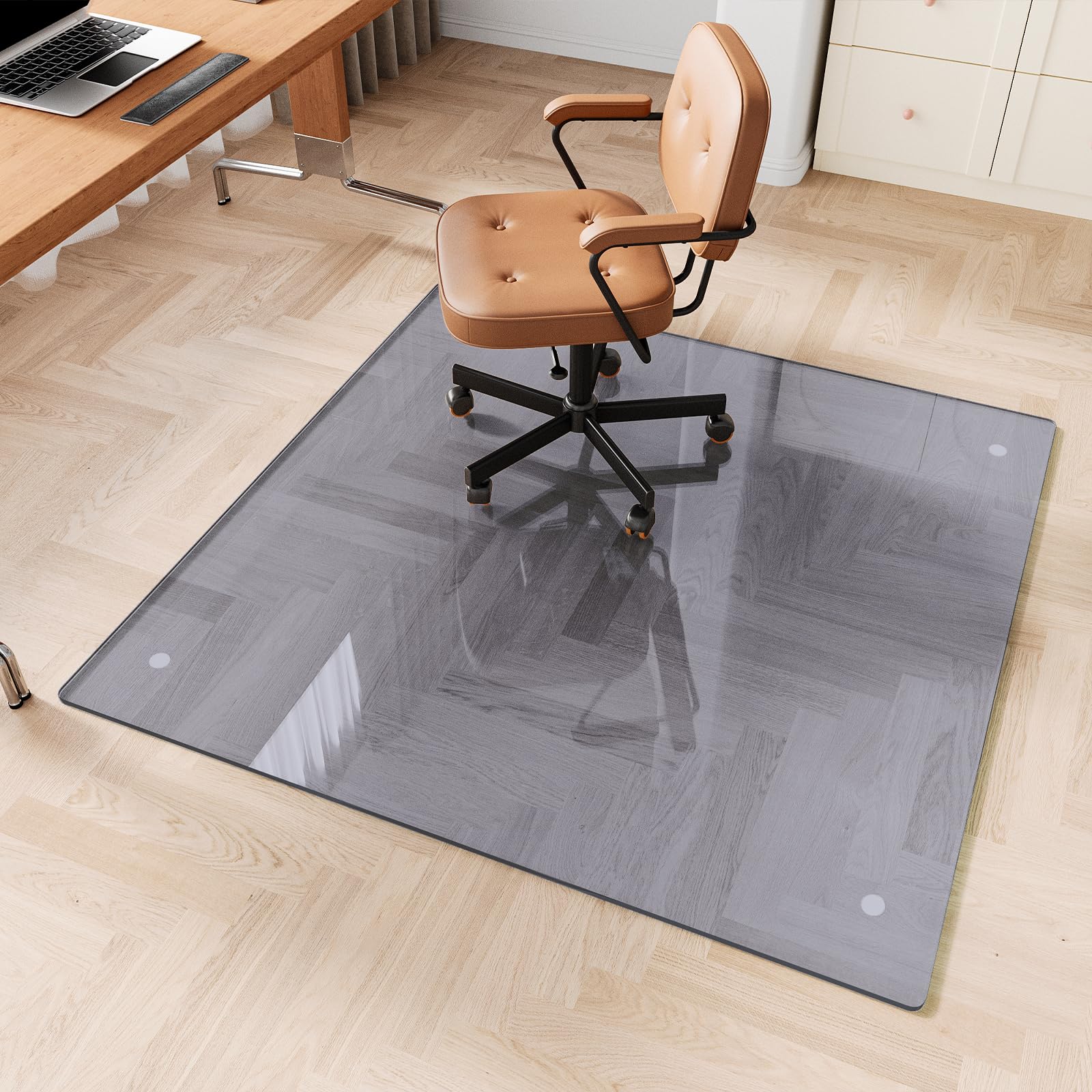 Glass Chair Mat 30" x 50" Heavy Duty Tempered Glass Office Chair Mat, Glass Floor Mat with Round Corner and Polished Edge for Smooth Glide, Carpet Hardwood Floor Protector