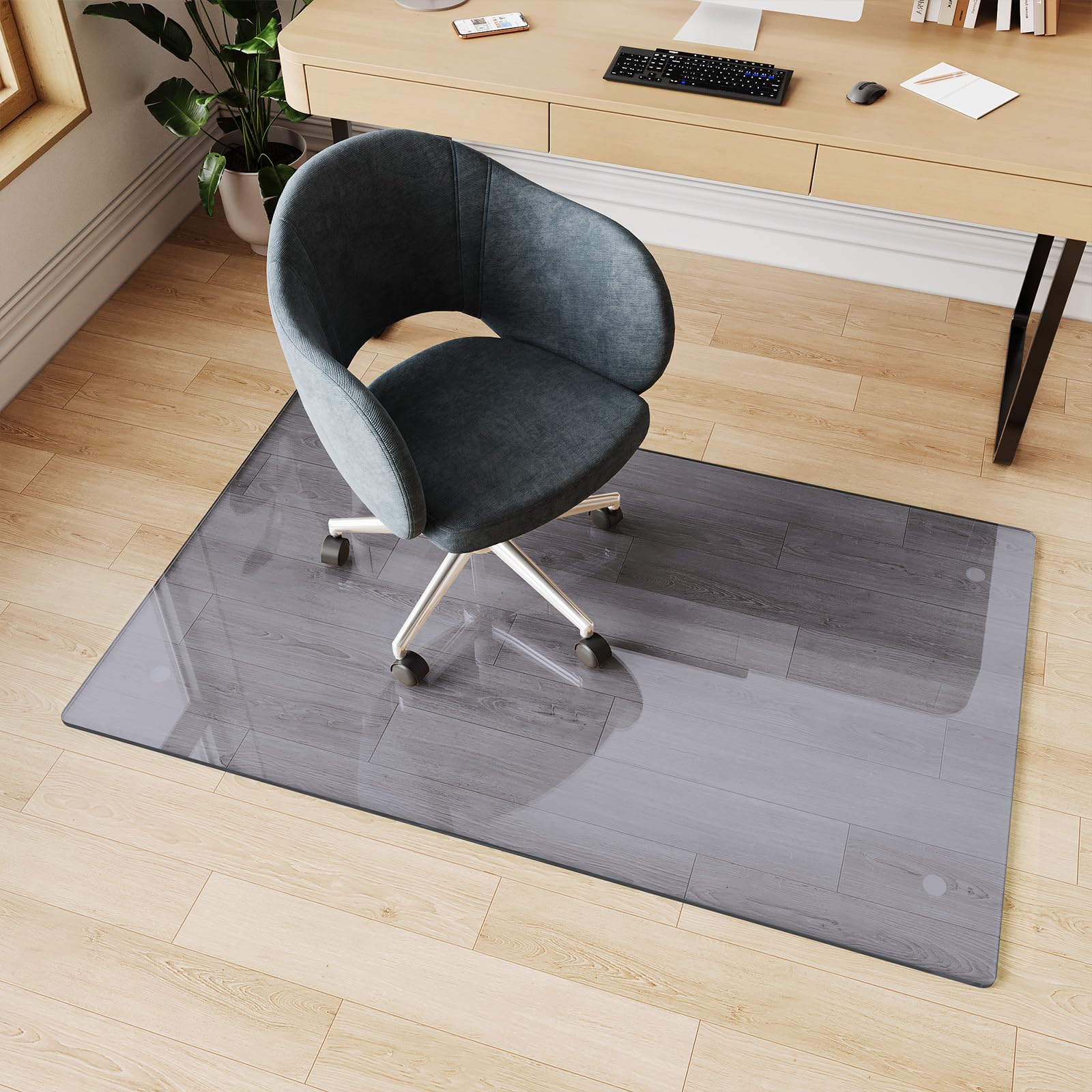 Glass Chair Mat 30" x 50" Heavy Duty Tempered Glass Office Chair Mat, Glass Floor Mat with Round Corner and Polished Edge for Smooth Glide, Carpet Hardwood Floor Protector