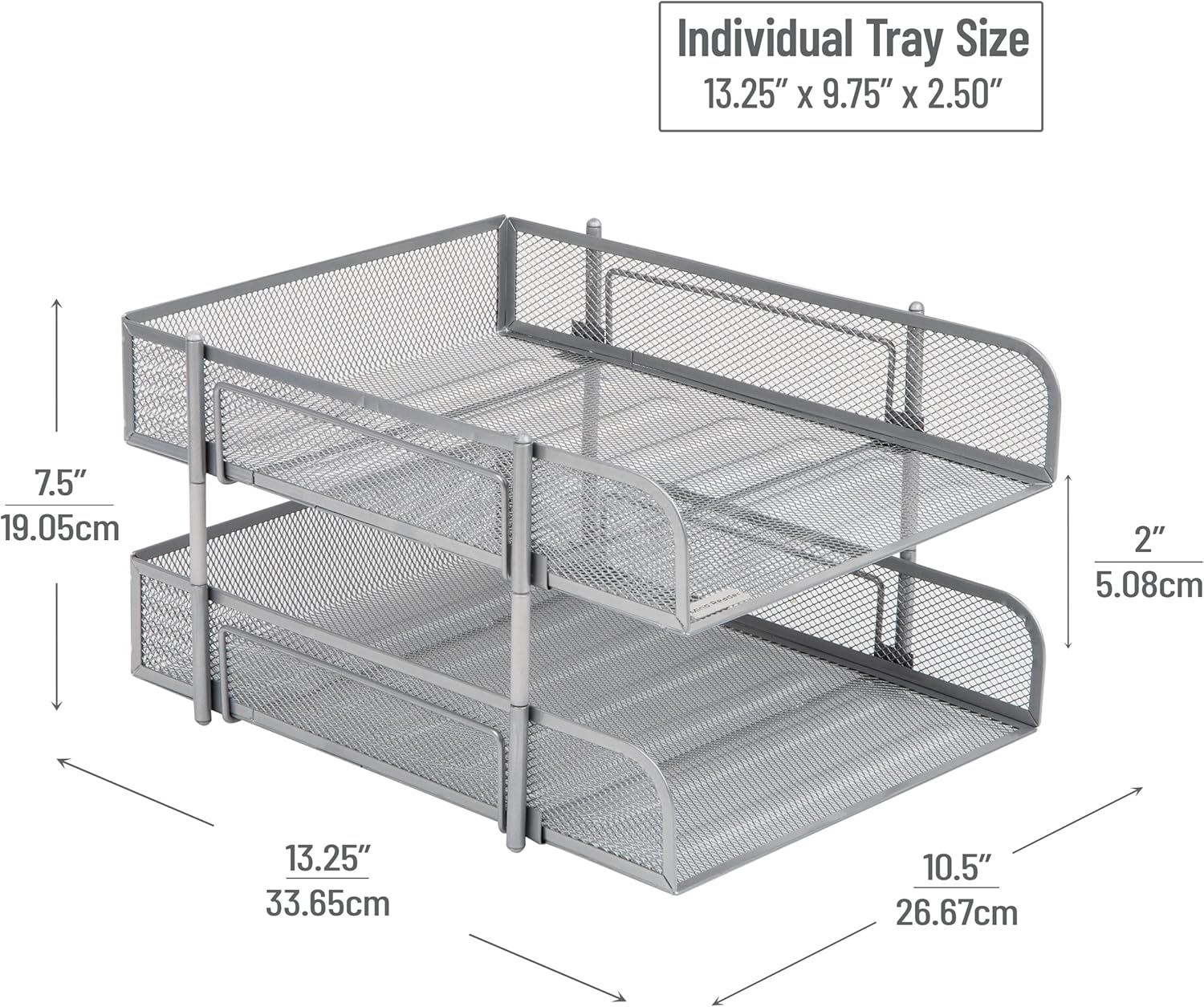 Mind Reader Stackable Paper Tray, Desktop Organizer, File Storage, Office, Metal Mesh, 2 Pc, Silver