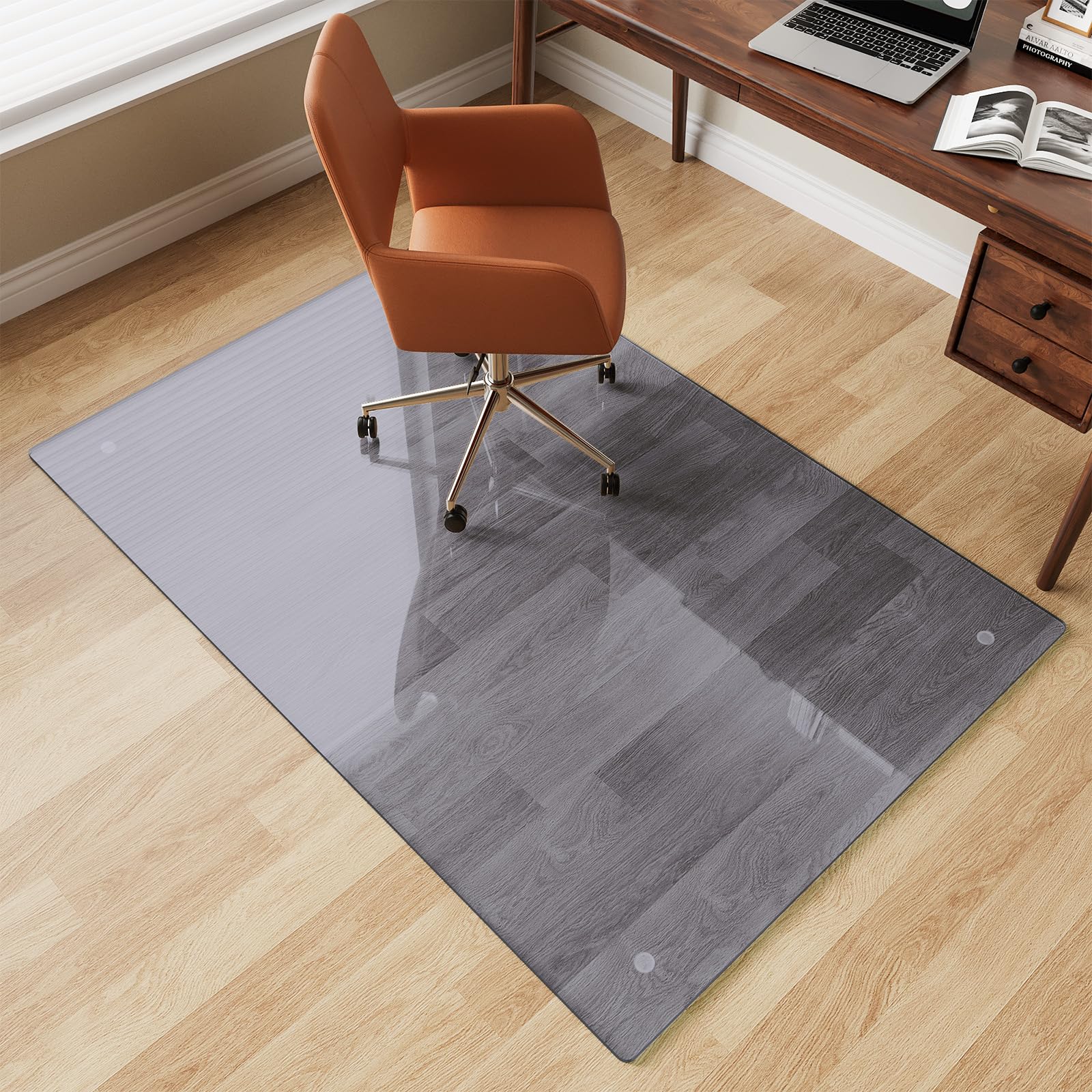 Glass Chair Mat 30" x 50" Heavy Duty Tempered Glass Office Chair Mat, Glass Floor Mat with Round Corner and Polished Edge for Smooth Glide, Carpet Hardwood Floor Protector