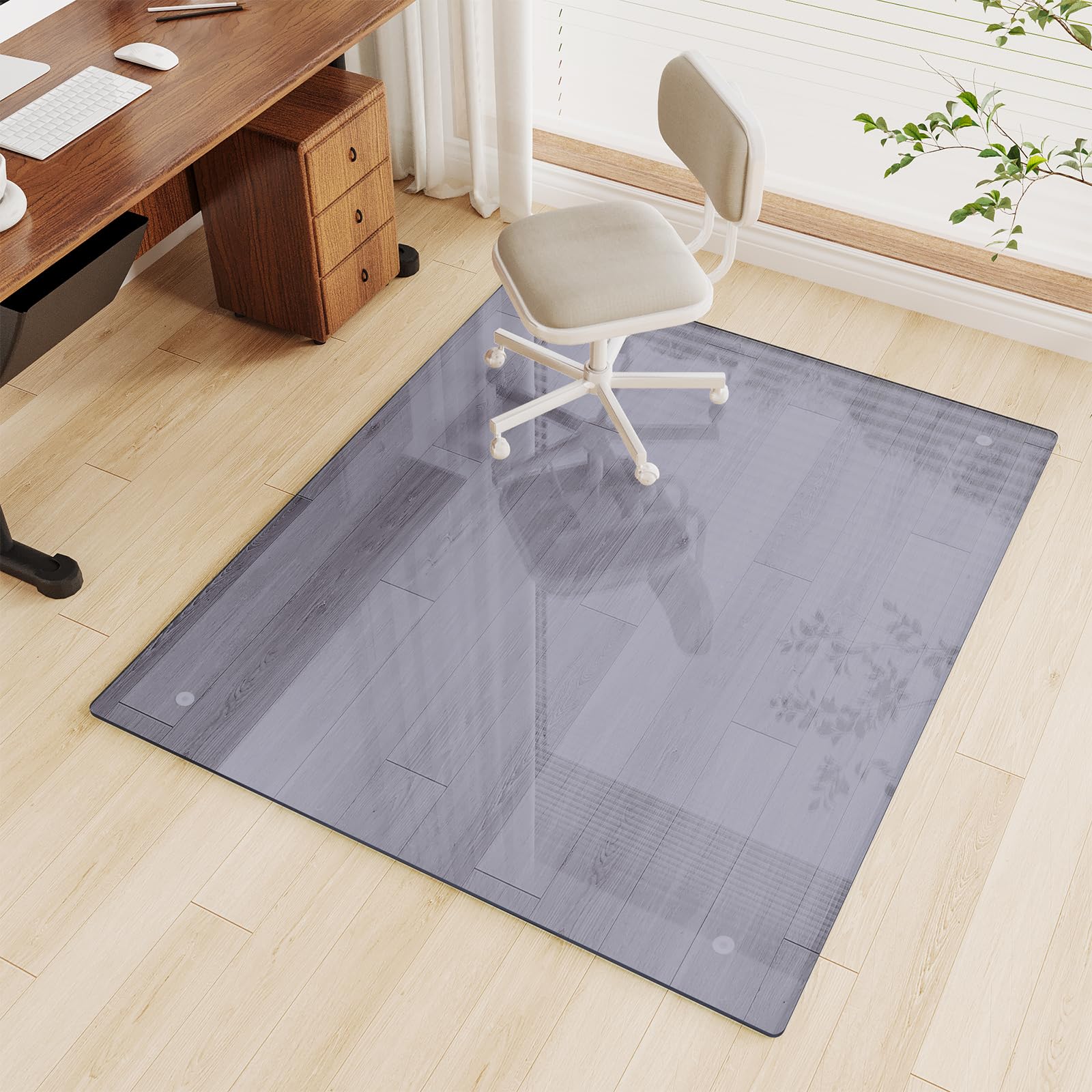 Glass Chair Mat 30" x 50" Heavy Duty Tempered Glass Office Chair Mat, Glass Floor Mat with Round Corner and Polished Edge for Smooth Glide, Carpet Hardwood Floor Protector