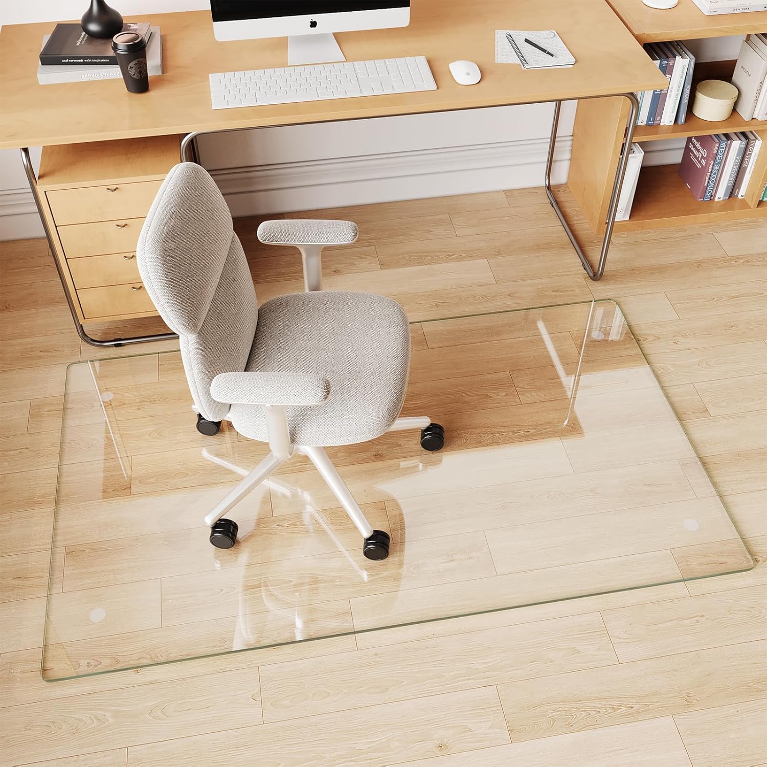 Glass Chair Mat 30" x 50" Heavy Duty Tempered Glass Office Chair Mat, Glass Floor Mat with Round Corner and Polished Edge for Smooth Glide, Carpet Hardwood Floor Protector