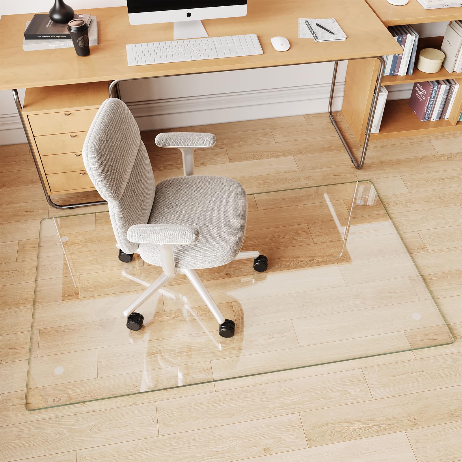 Glass Chair Mat 30" x 50" Heavy Duty Tempered Glass Office Chair Mat, Glass Floor Mat with Round Corner and Polished Edge for Smooth Glide, Carpet Hardwood Floor Protector