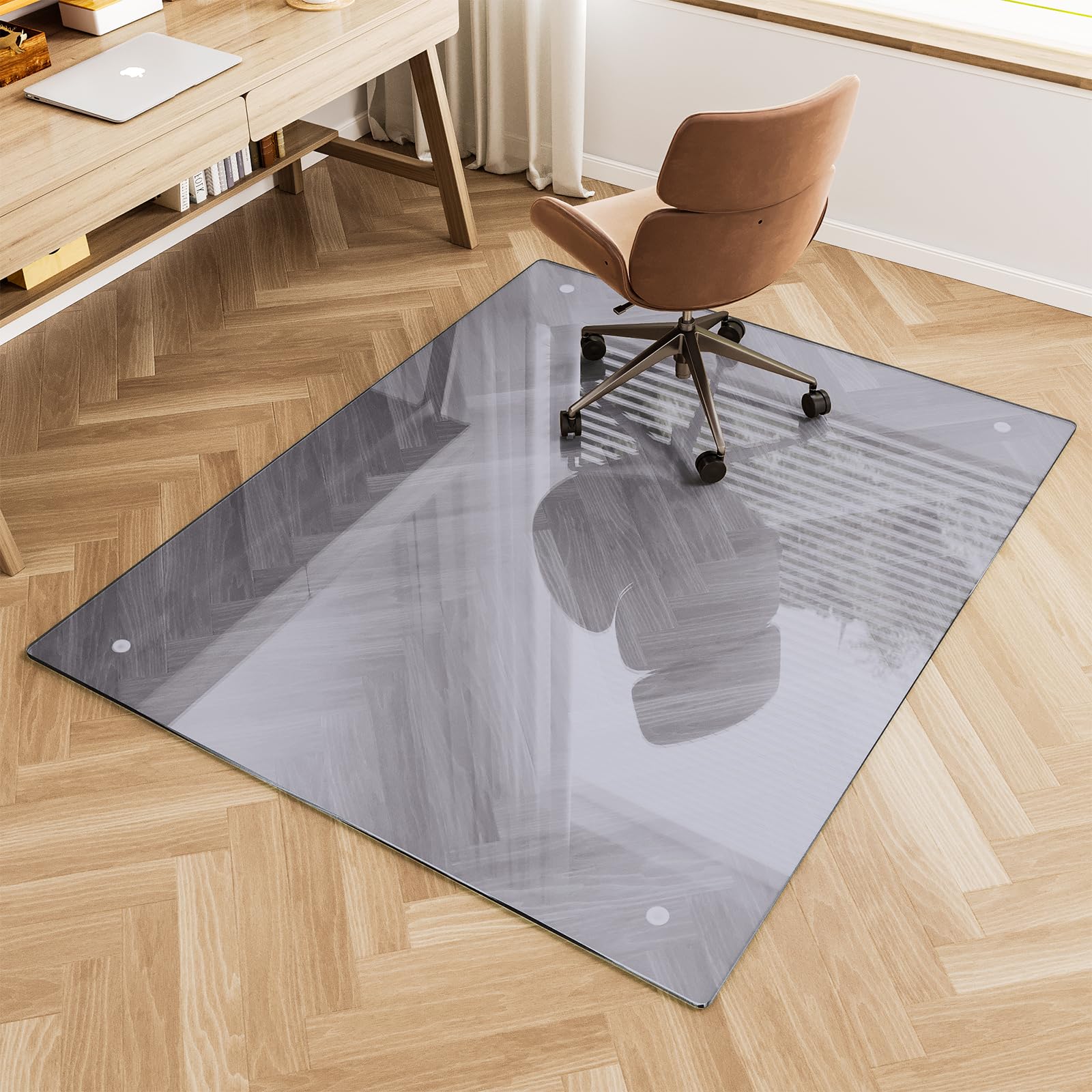 Glass Chair Mat 30" x 50" Heavy Duty Tempered Glass Office Chair Mat, Glass Floor Mat with Round Corner and Polished Edge for Smooth Glide, Carpet Hardwood Floor Protector