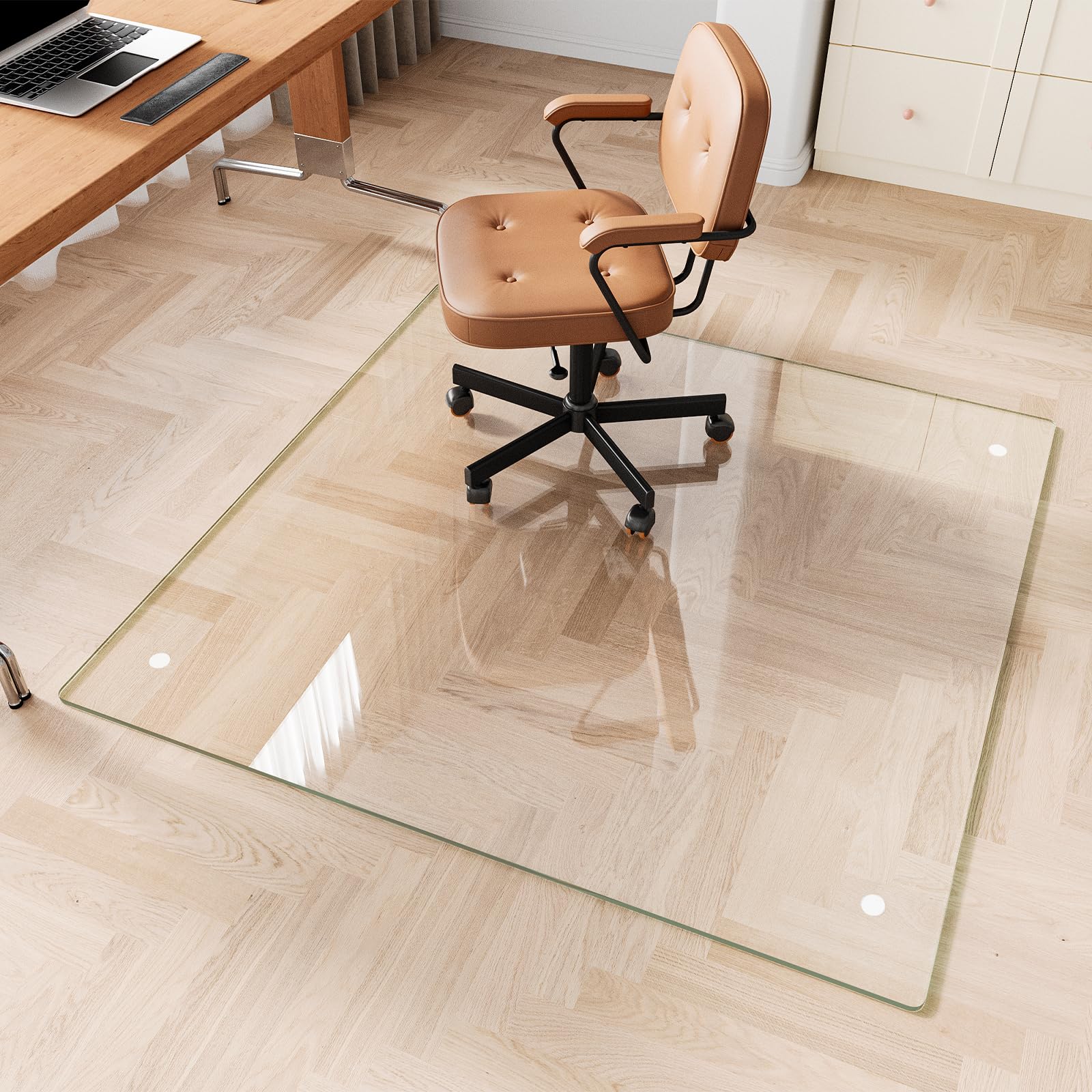 Glass Chair Mat 30" x 50" Heavy Duty Tempered Glass Office Chair Mat, Glass Floor Mat with Round Corner and Polished Edge for Smooth Glide, Carpet Hardwood Floor Protector