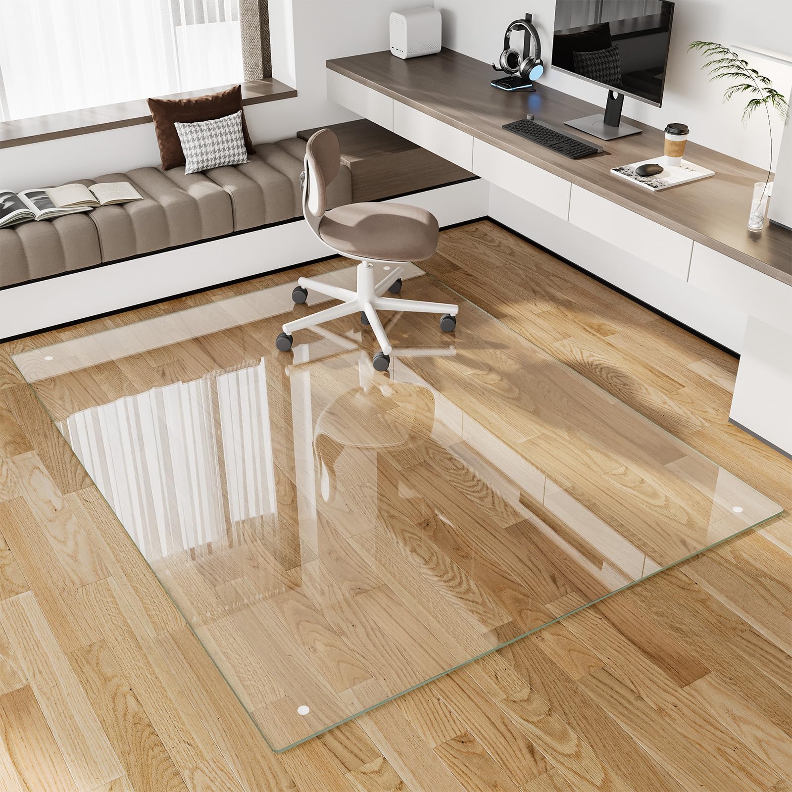 Glass Chair Mat 30" x 50" Heavy Duty Tempered Glass Office Chair Mat, Glass Floor Mat with Round Corner and Polished Edge for Smooth Glide, Carpet Hardwood Floor Protector