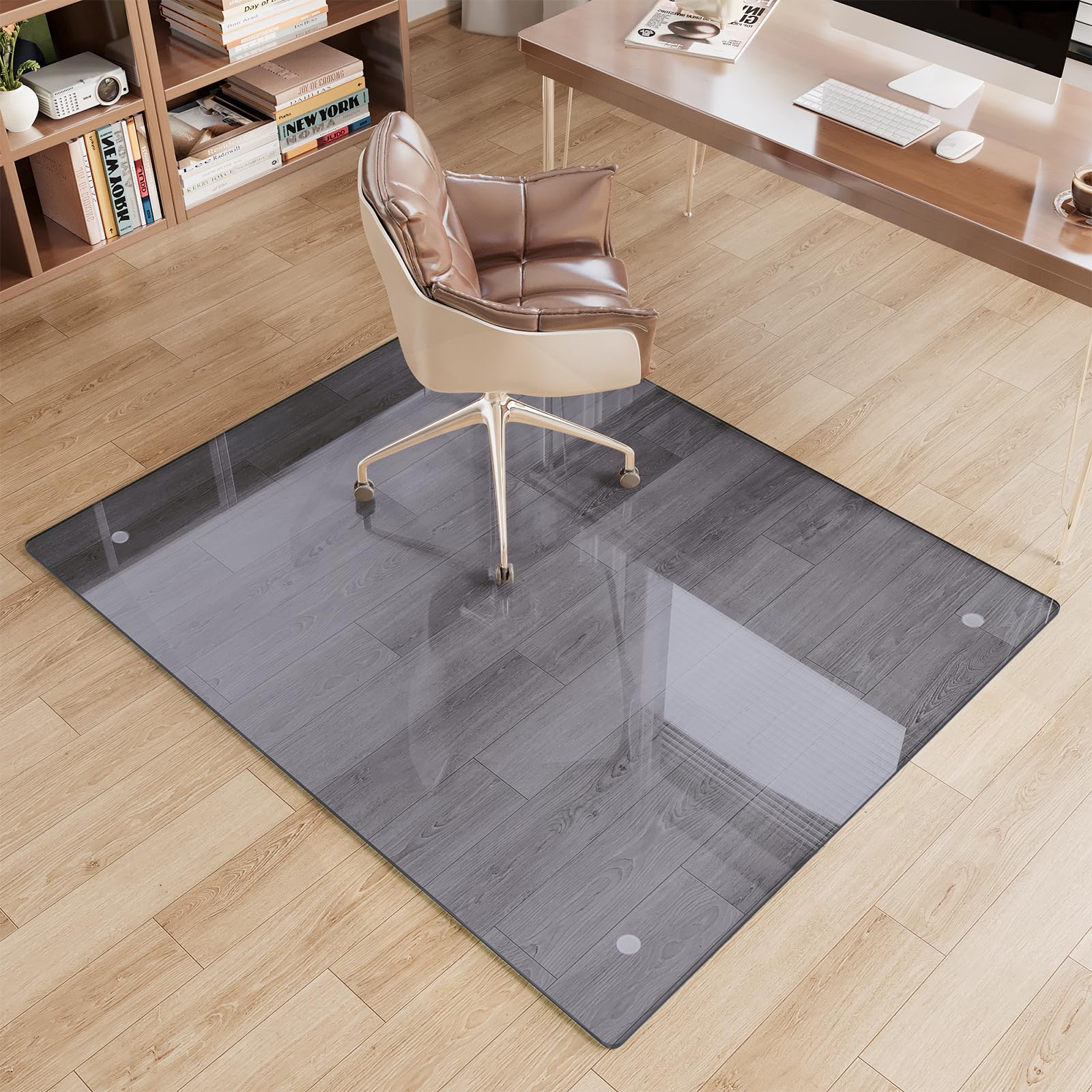 Glass Chair Mat 30" x 50" Heavy Duty Tempered Glass Office Chair Mat, Glass Floor Mat with Round Corner and Polished Edge for Smooth Glide, Carpet Hardwood Floor Protector