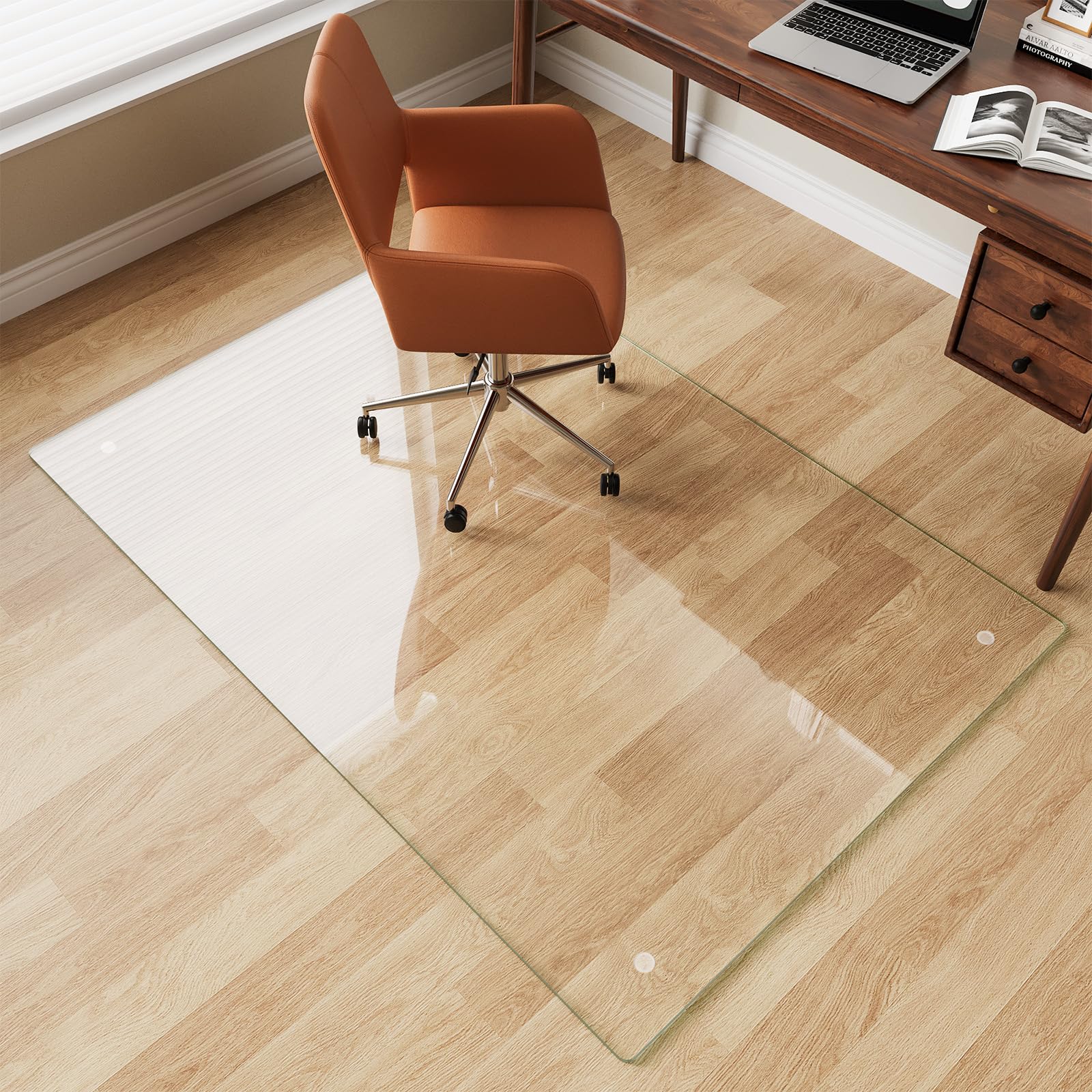 Glass Chair Mat 30" x 50" Heavy Duty Tempered Glass Office Chair Mat, Glass Floor Mat with Round Corner and Polished Edge for Smooth Glide, Carpet Hardwood Floor Protector