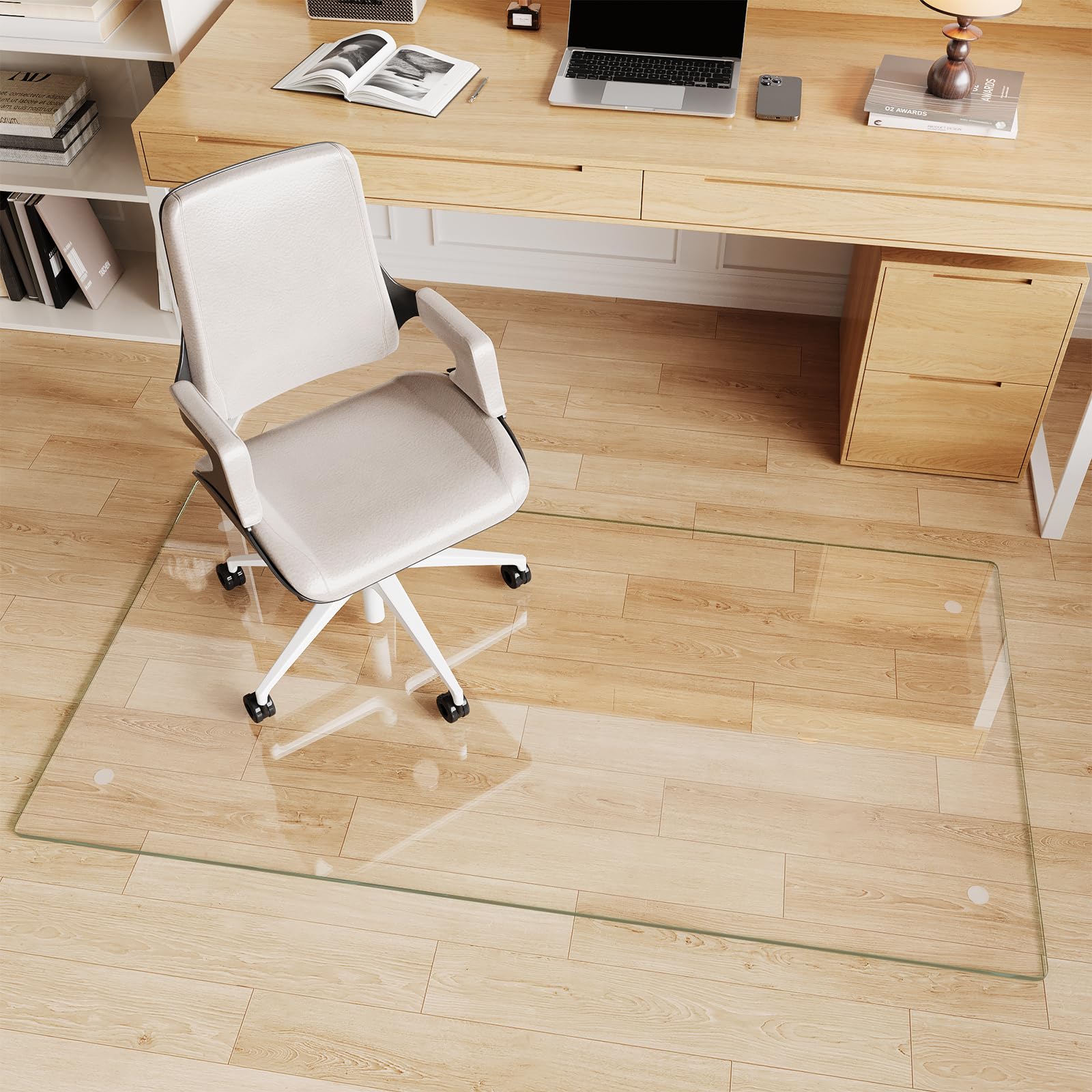 Glass Chair Mat 30" x 50" Heavy Duty Tempered Glass Office Chair Mat, Glass Floor Mat with Round Corner and Polished Edge for Smooth Glide, Carpet Hardwood Floor Protector