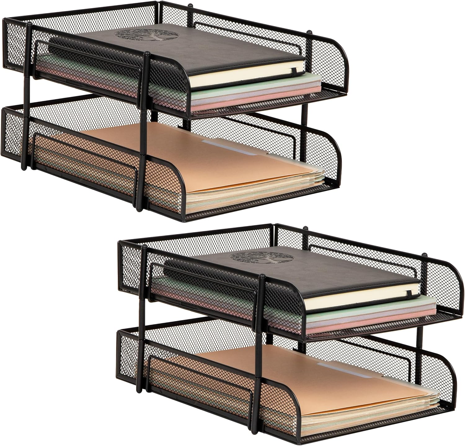 Mind Reader Paper Tray, Desk Organizer, Stackable, Storage, Office, Metal Mesh, 10.5" L x 13.25" W x 7.5" H, Set of 2, Black