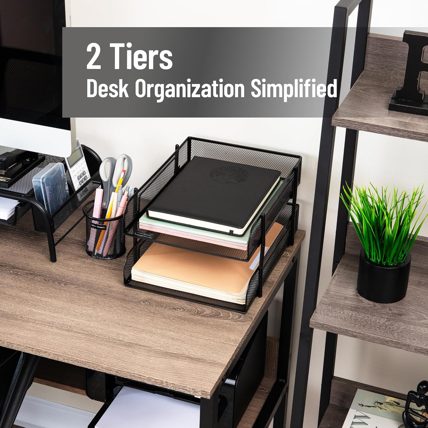 Mind Reader Paper Tray, Desk Organizer, Stackable, Storage, Office, Metal Mesh, 10.5" L x 13.25" W x 7.5" H, Set of 2, Black