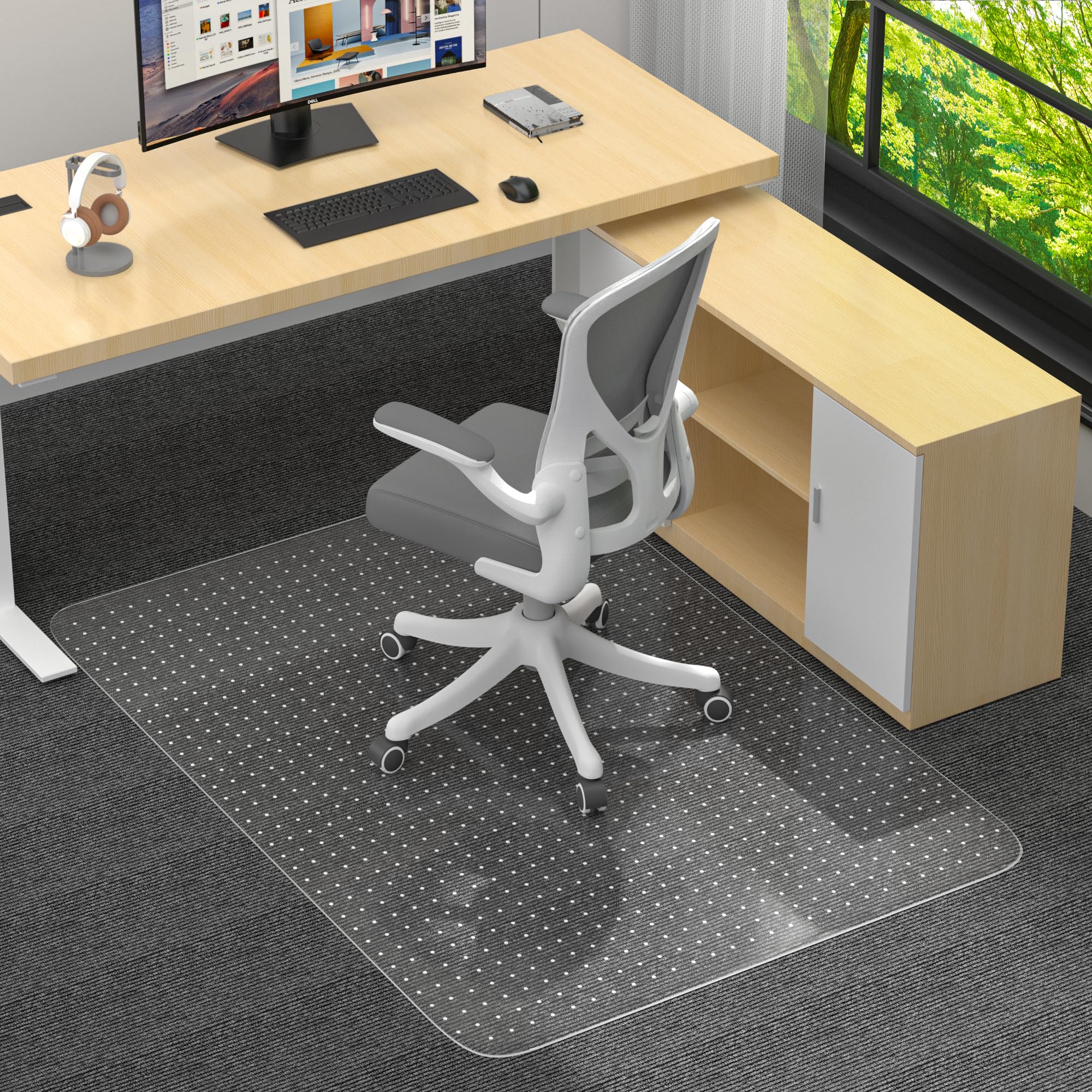 Office Chair Mat for Low Pile Carpet with Lip, 48" x 60" Clear Heavy Duty Plastic Floor Protector for Smooth Rolling Desk & Computer Chairs, Under Desk Chair Mat for Home Office